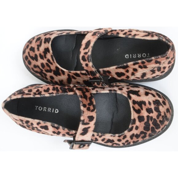 Torrid Leopard Print Fuzzy Mary Jane Flat Size 8 WIDE Width Chunky Lug Sole - Picture 7 of 7